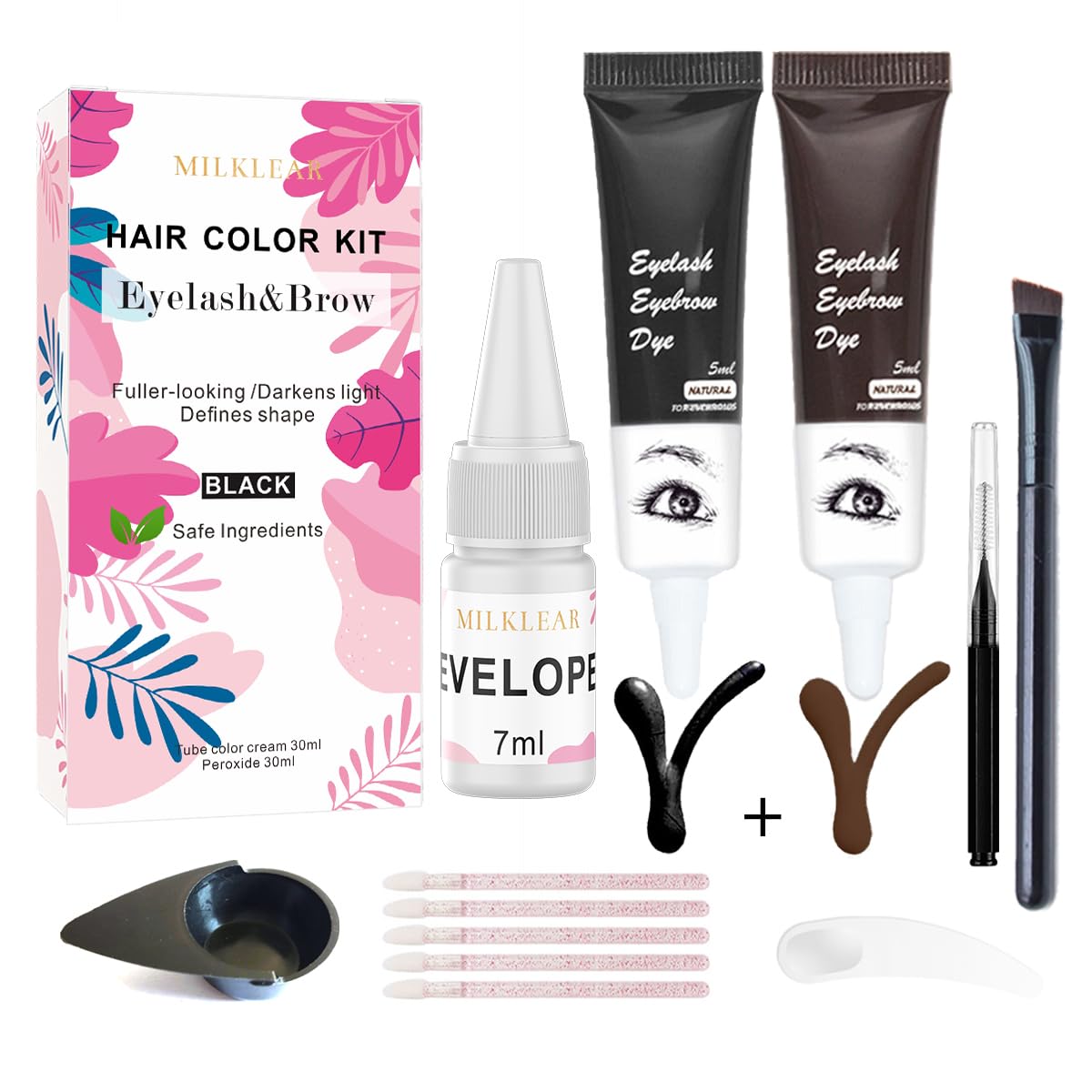 Eyelash Color Treatment, Lash and Eyebrow Coloring Kit, Lasting 6 Weeks Black