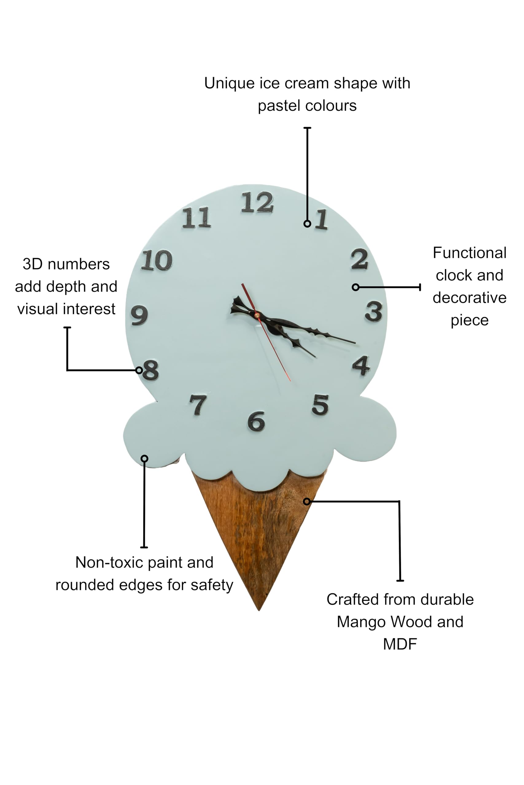 Buy nazraana Ice Cream Shape Wall Clock for Kids - Handcrafted