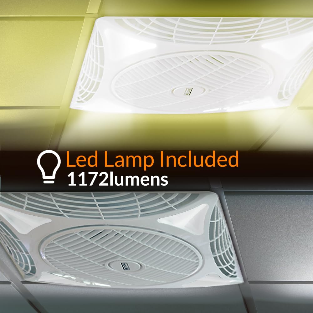 M Ledme - Ventilador de Techo Armstrong Square 68W con luz Led Blanca Fría (6000k), Empotrado, 1172LM, Control remoto, Motor AC, Silencioso, 3 velocidades, ideal para oficinas. LM8087
