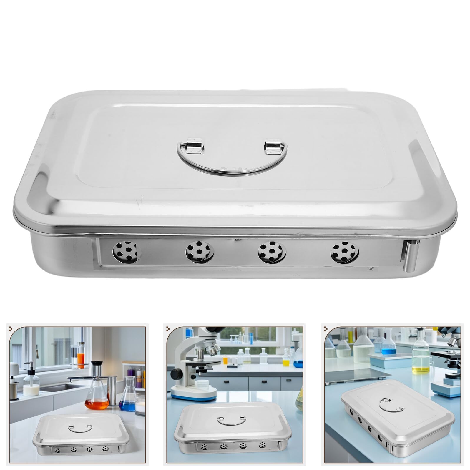 Vassoio Acciaio Inox con Coperchio e Manico Organizer Strumenti Medici e Dentali Contenitore Sicuro per Laboratorio e Studio Dentistico