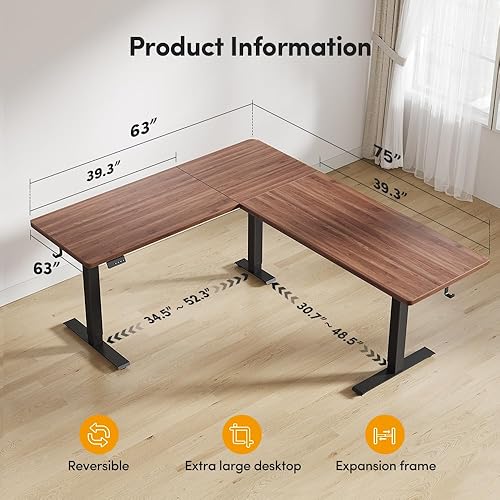 Miniatura 11 de Cubiker Escritorio de pie en forma de L – Escritorio eléctrico de altura ajustable de 63 x 55 pulgadas, mesa ergonómica para sentarse de pie con 3