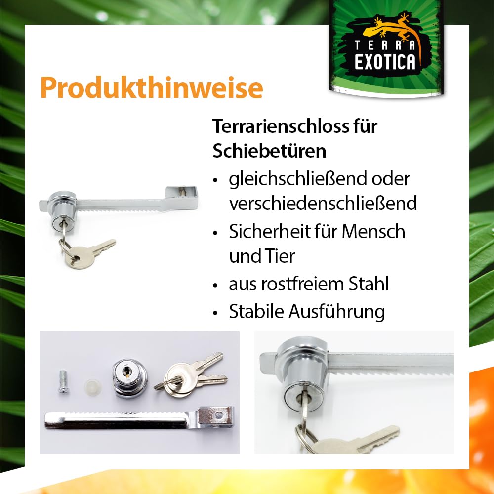 Terrarienschloss mit Schlüssel - Schloss für Terrarien als Glastürschloss/Vitrinenschloss - Schlösser für Ihr Terrarium zur Selbstanbringung (Gleichschließend, 6 Stück)