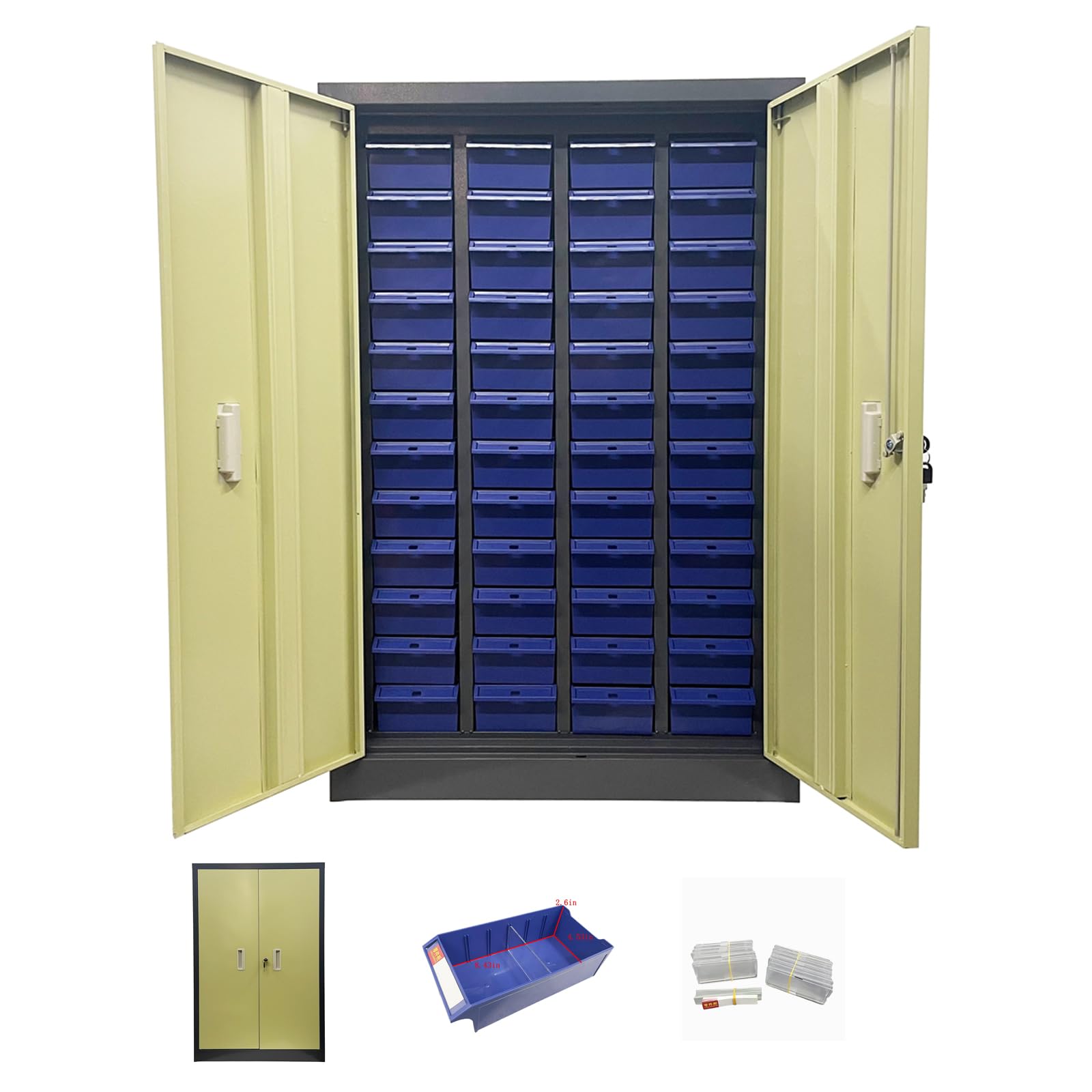 INTSUPERMAI Parts Cabinet 48 Drawers with Door Component Storage Parts Drawers Cabinet Tool for Screws, Nails, Beads,Nuts Blue Drawers