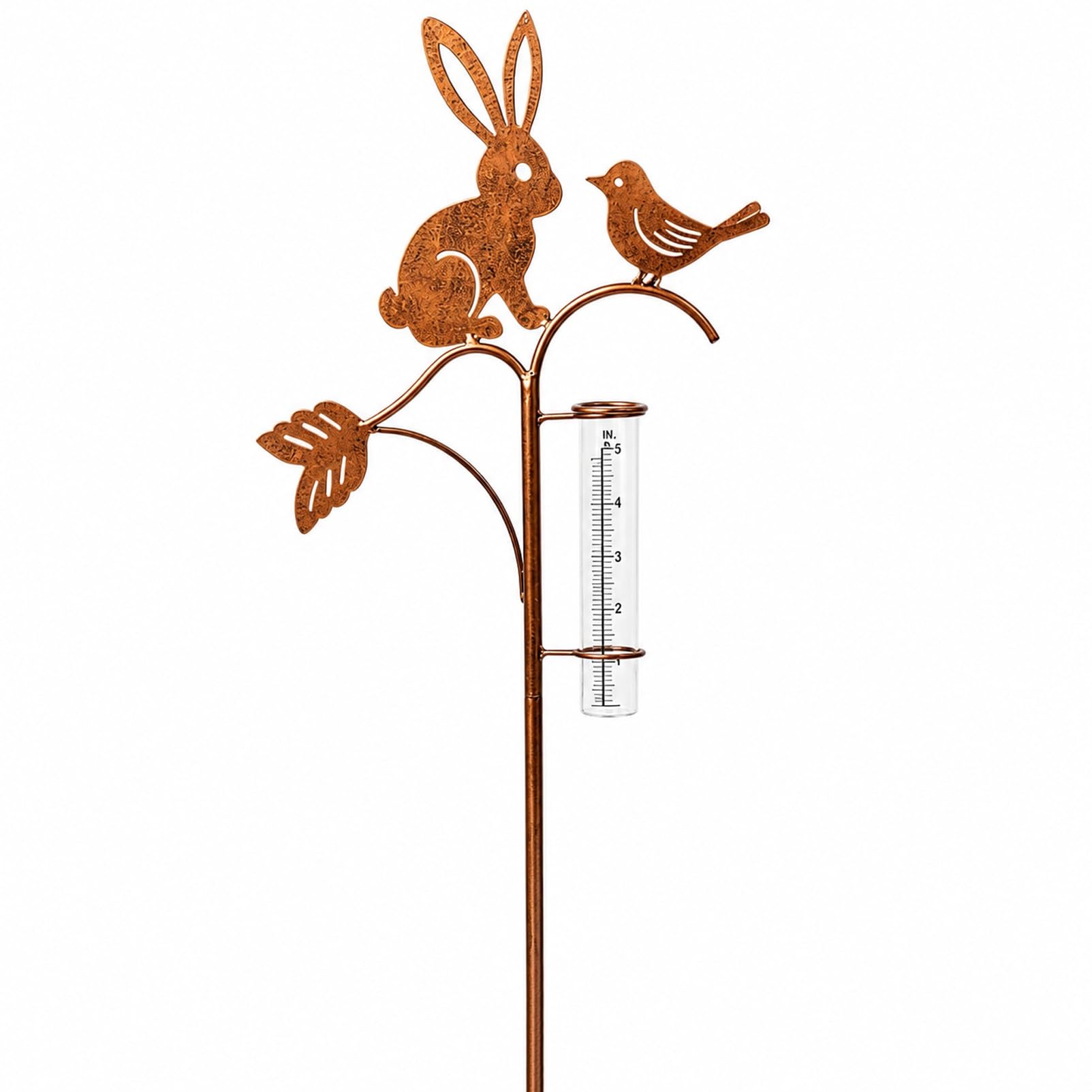 CASOME Rabbit Bird Rain Gauge Garden Stake, Metal Rain Gauge With Bird Feeder, Outdoor Yard Decor, Rustic Garden Ornament, Decorative Lawn Stake For Patio Backyard Flower Bed