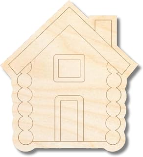 Unfinished Wood Etched Log Cabin Shape | Paint by Line Crafts | up to 30" DIY 16" / 1/8"