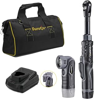 Durofix G12 Series RW1221-K3 1/4" Brushless Extended Cordless Ratchet Wrench Tool Kit, 59 Ft-Lbs with 2.0 Ah Battery, Charger, Flashlight & Canvas Bag