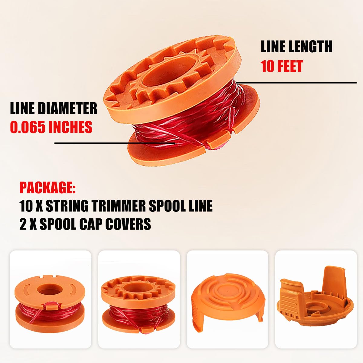 Trimmerspulen Für Worx Rasentrimmer – 4 Spulen + 1 Kappe, 0,2 Cm (1,65 Mm) Draht, Kompatibel Mit WG150, WG160 Usw.