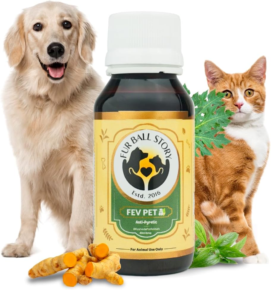 Fur Ball Story FevPet Herbal Wellness Syrup 60ml | Immunity & Vitality Support | Ayurvedic Formula with Papaya Leaf, Giloy & Turmeric | for Dogs & Cats of All Ages