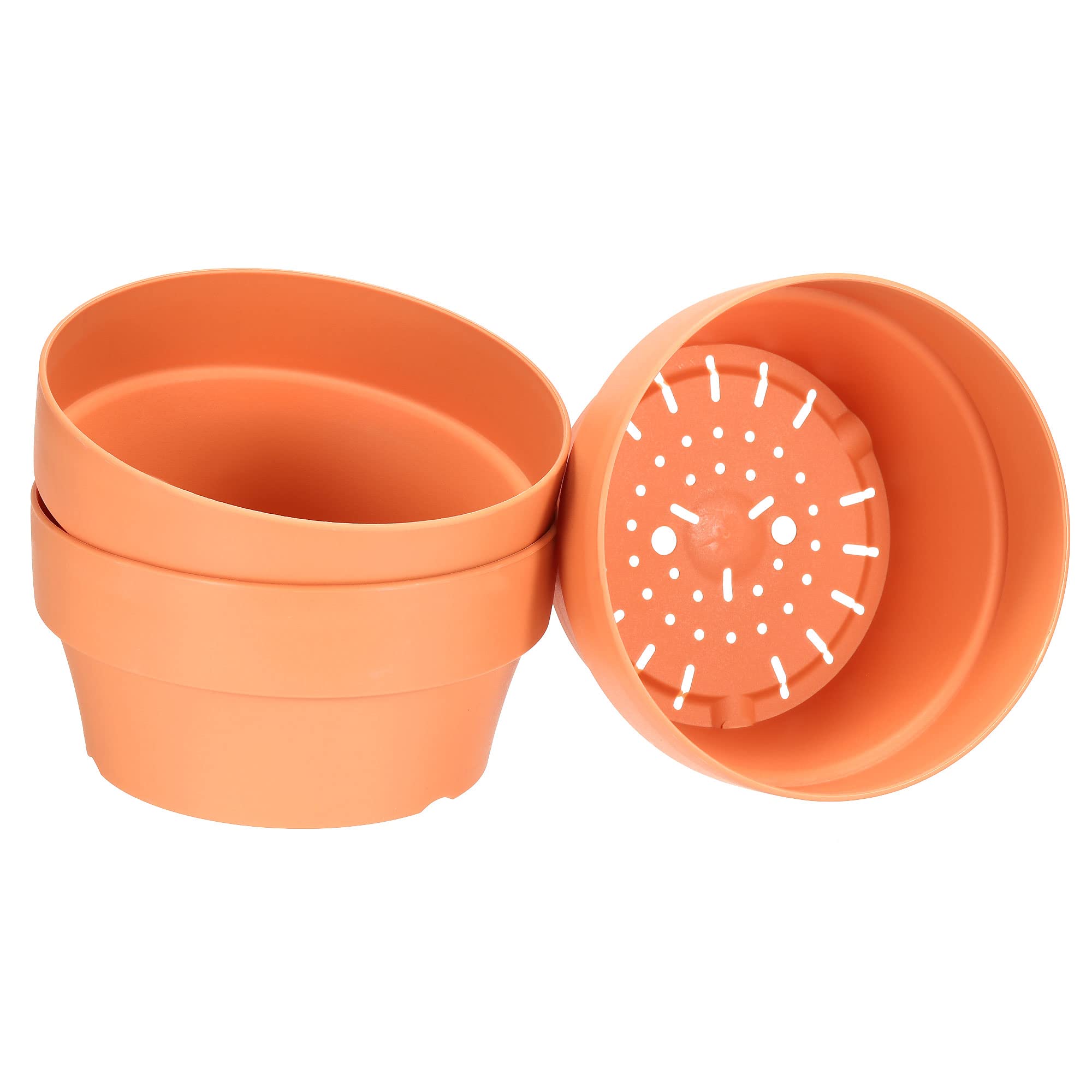 PATIKIL Blumentöpfe Aus Kunststoff – 4 Stück, 10 Cm, Mit Untersetzer & Ablauflöchern, Orange