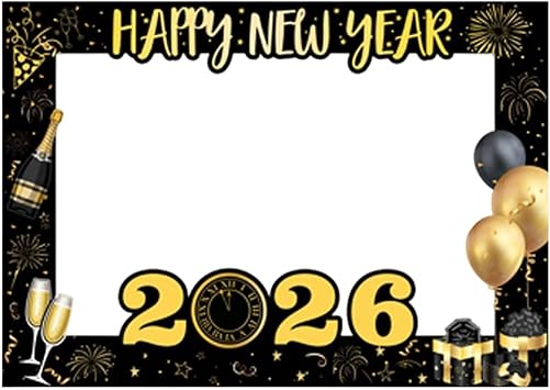 New Years Photo Props, Handheld Frame, 68x48cm, New Year Props, Photo Booth Frame, Black Gold, For Women, Family, Kids, Indoor, Outdoor, Festival, Holiday Setups