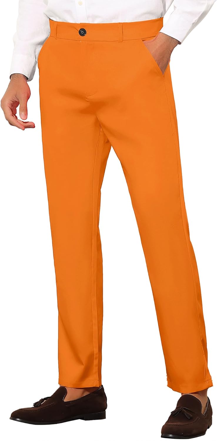 Lars Amadeus Men's Dress Pants Flat Front Zipper Up Straight Leg Business Chino Trousers