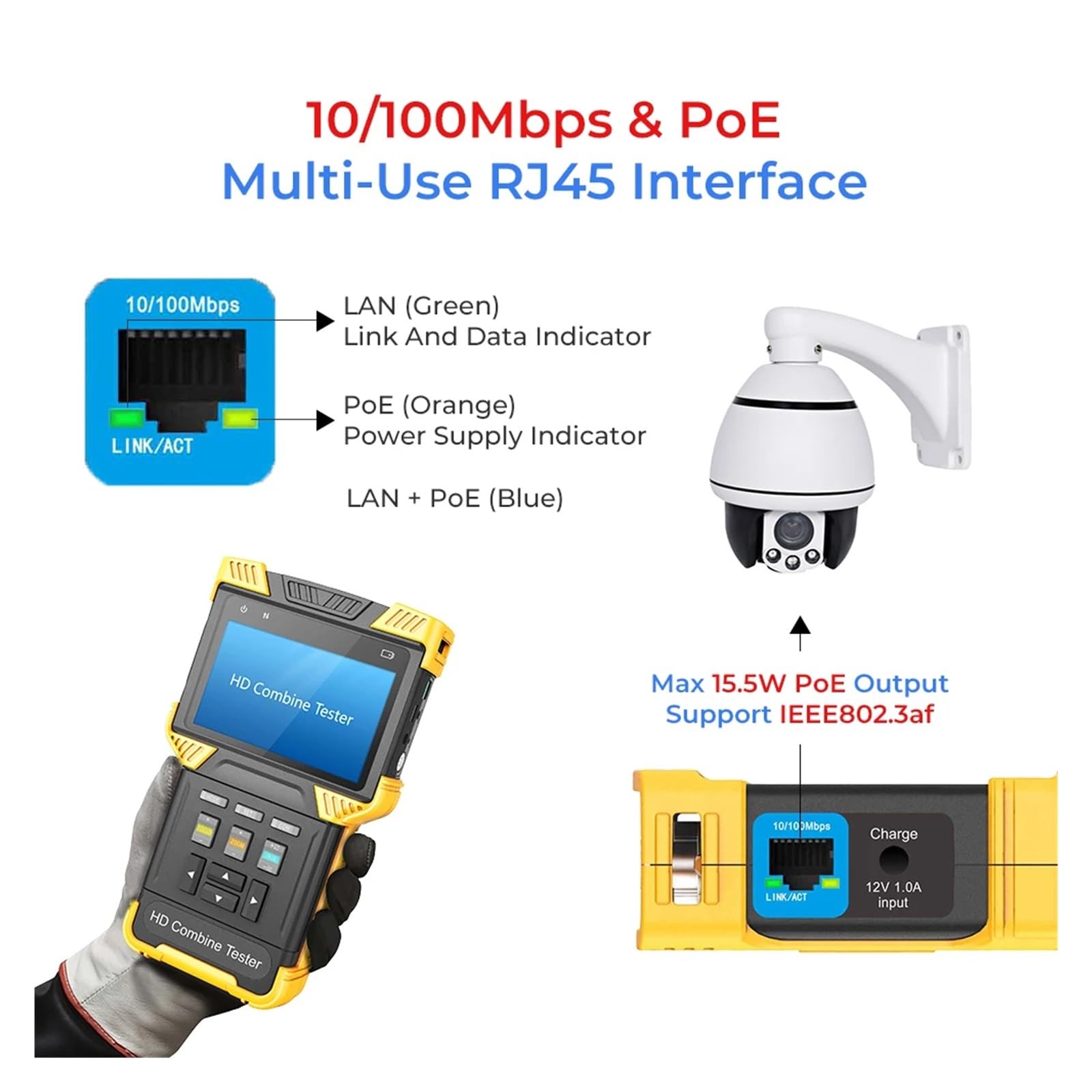 Testeur de vidéosurveillance, Testeur de vidéosurveillance HD 4 Pouces, Moniteur vidéo analogique IPC TVI AHD CVI, contrôle POE PTZ, Test Ethernet RS485 for caméra IP H.265 4K(TI-N870)