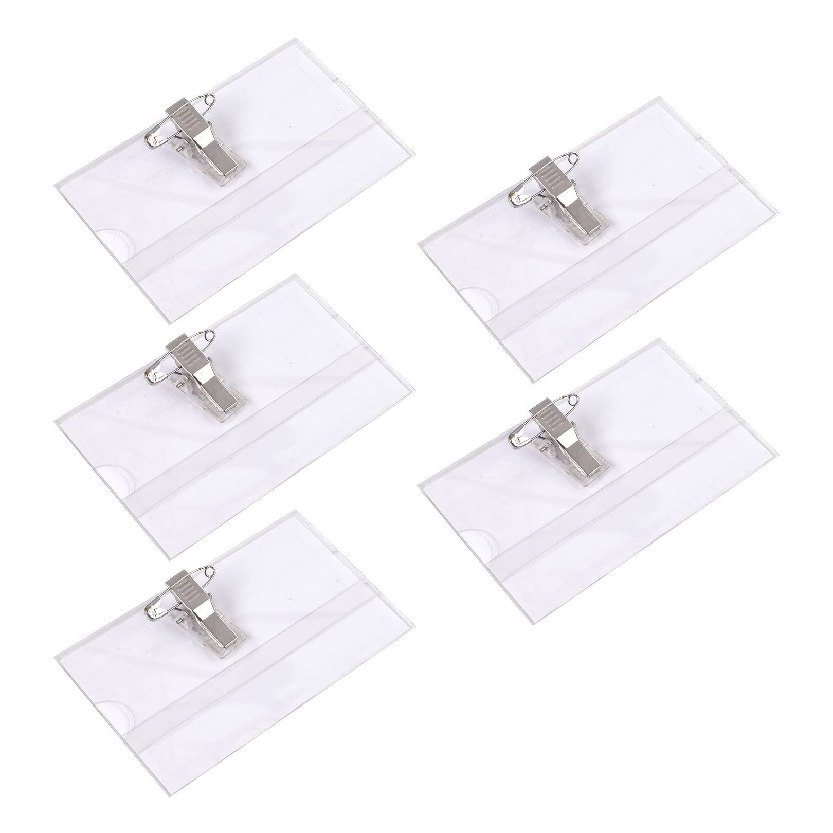 5pcs Name Badges with Crocodile Clip and Safety Pin,Safety Pin & Blank Card Insert Sheets,Plastic Name Badge with Pin Waterproof,Horizontal ID Card Holder for Company, School, Corporate,9 * 5.6cm