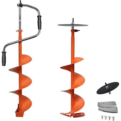 PROYAMA Ice Auger, Ice Fishing Auger, Auger for Ice Fishing with Driller Adapter and Extra Blade, Folding Handle (8 Inch)