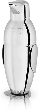 Viski Penguin Cocktail Shaker with Strainer, Stainless Steel Cobbler Shaker for Margaritas, Whiskey Sours & Other Cocktails,