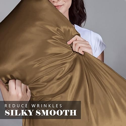 Miniatura 5 de ROOYE Juego de sábanas de satén tamaño individual, juego de sábanas de bolsillo extra profundo, juego de sábanas de 4 piezas transpirable y