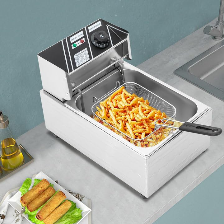 Öl fritteuse 6L, 2500W Friteuse mit Fett, Fritteusen Stufenloser Temperaturregler, Temperaturbereich 60-200℃, IPX3, für Frites, Brathähnchen, Hähnchenflügeln, Frittierten Knödeln, 42.5 * 27.5 * 29cm – Bild 6