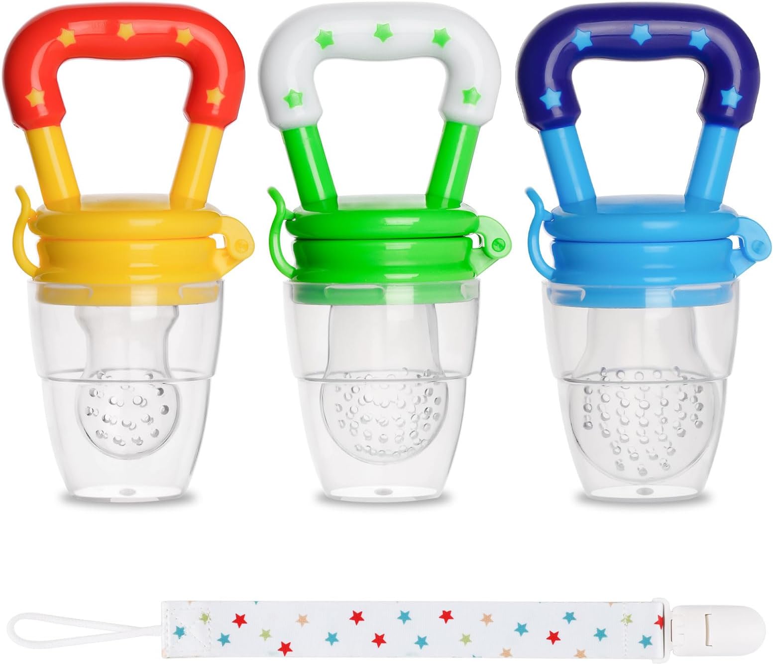 Baby Fruit Feeder JUYOO Weaning Dummies Set Include 3 Pcs Food Feeder Pacifiers with Pacifier Clips Teething Dummy for Babies Infant Toddlers