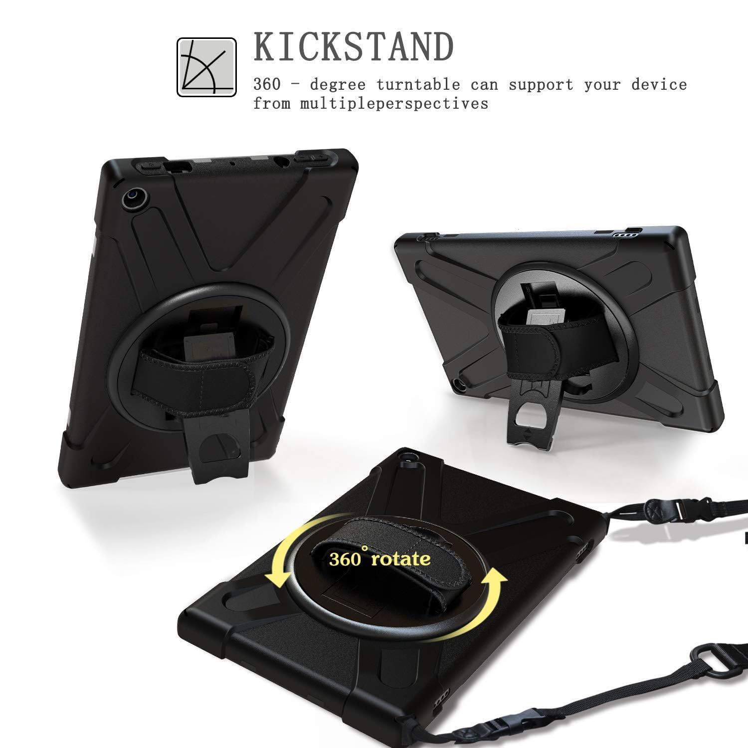 Fintie Case for Fire HD 10 (7th and 9th Generations, 2017 and 2019 Releases) - [Tuatara Magic Ring] 360 Rotating Multi-Functional Grip Carry Cover w/Built-in Screen Protector, Black