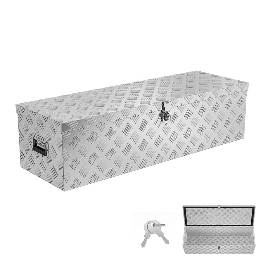 Aufun Truckbox 80L Werkzeugbox Aufbewahrungsbox Aluminiumkoffer Transportbox, Deichselkasten für PKW Anhänger LKW Nutzfahrzeuge Staubox Werkzeugkiste...
