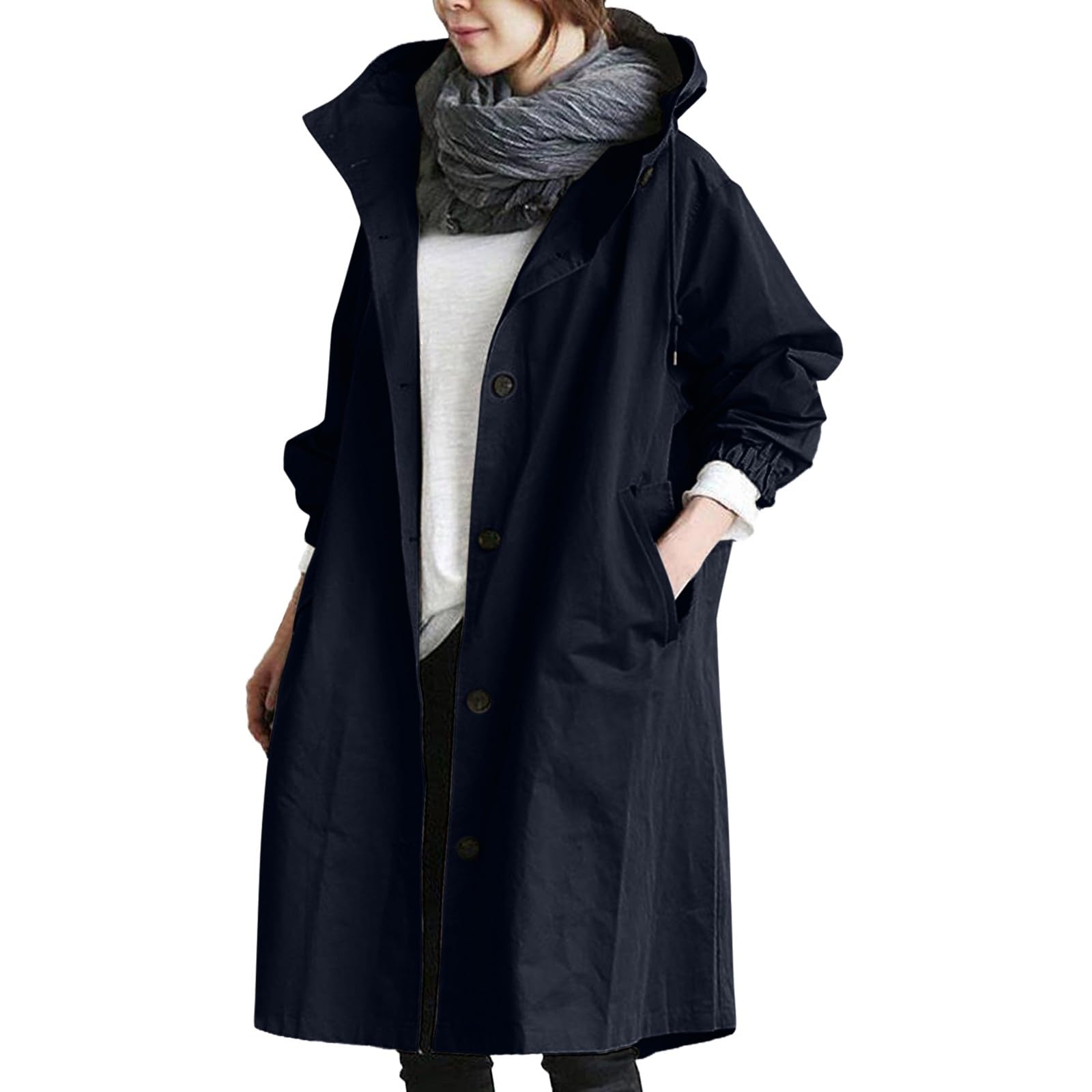 Trench Coat Women Trendy Oversized 2025 Fall Causal Hooded Mid Long Jackets Windproof Overcoat Outerwear Plus Size