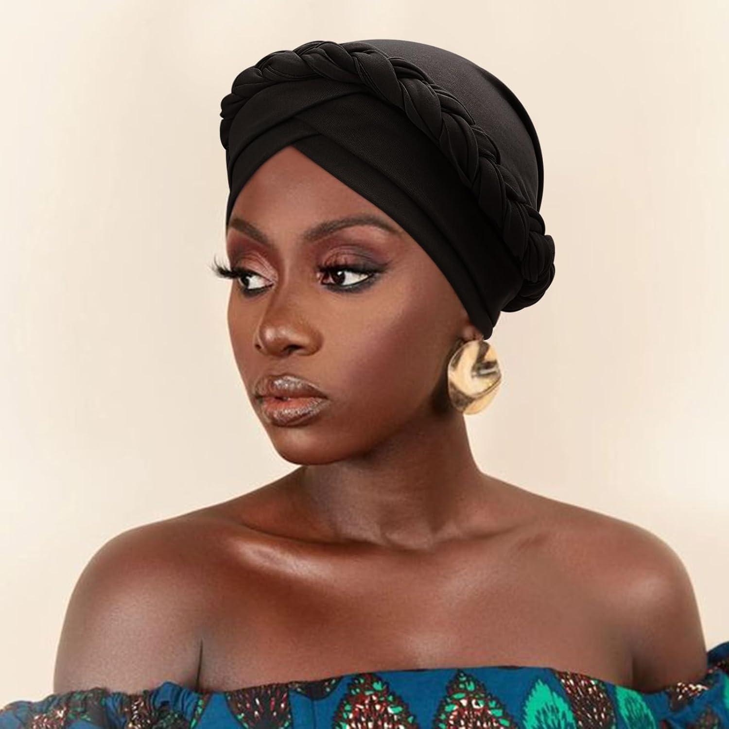 DRESHOW Turban Pre-Tied Twisted Braid Hair Cover Wrap Hat African Beanie Headwraps for Black Women Chemo Cancer Cap - Image 3