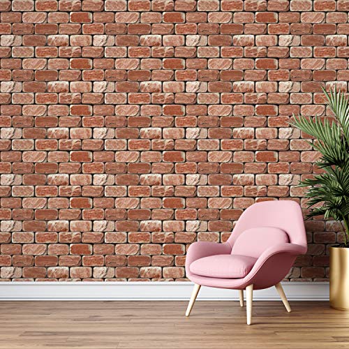 Image of DWELLSINDIA Bricks Self Adhesive Peel and Stick PVC Wallpaper Waterproof, Scratch Resistant, Laminated (41x244 CM, Rusty Red, Glossy)