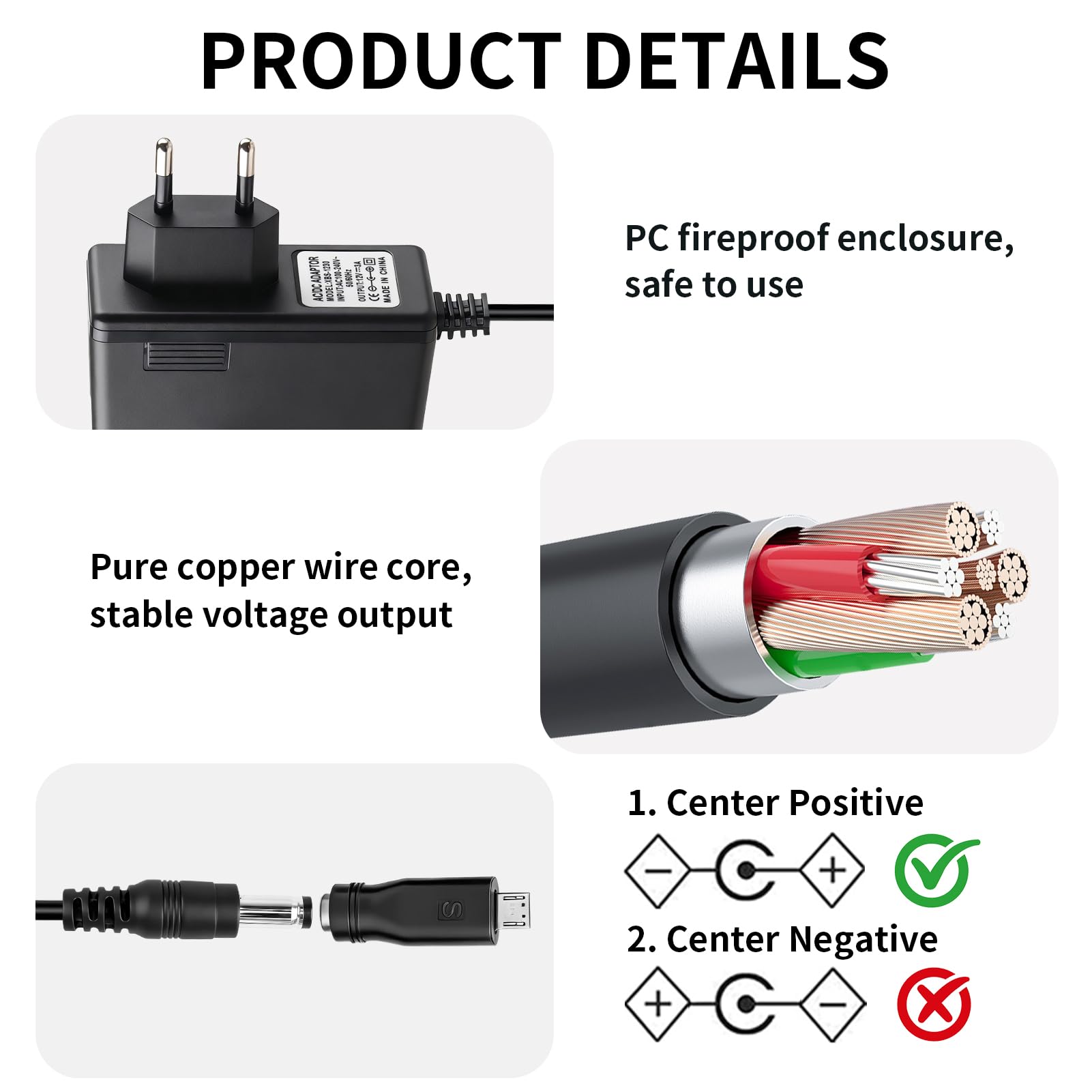 Adaptador de Alimentación 12V 3A 36W con Conector DC 5.5x2.1 mm con 8 Enchufes DC Desmontables, Cargador Universal 12V para Cámaras CCTV, Tiras LED, Router, Monitor LCD, Dispositivos Electrónicos — view 5