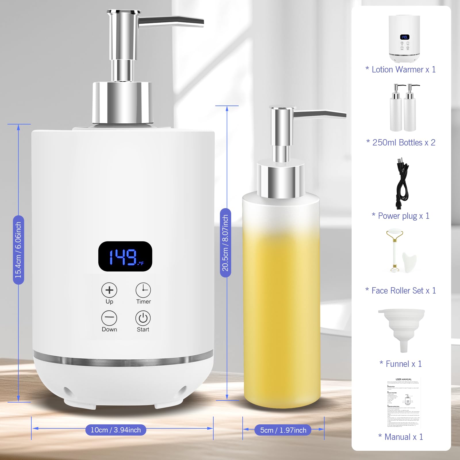Calentador de aceite para masajes, iklestar calentador digital para botellas de aceite para masajes con luz ambiental, dispensador eléctrico portátil para lociones corporales calientes, blanco