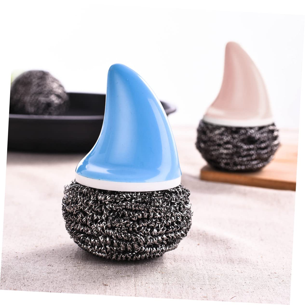 FUNOMOCYA Stainless Steel Wire Ball Dish Scrubber with Handle Pink Steel Wire Sponge for Kitchen Cleaning Dish Brush Tool for Dishwashing