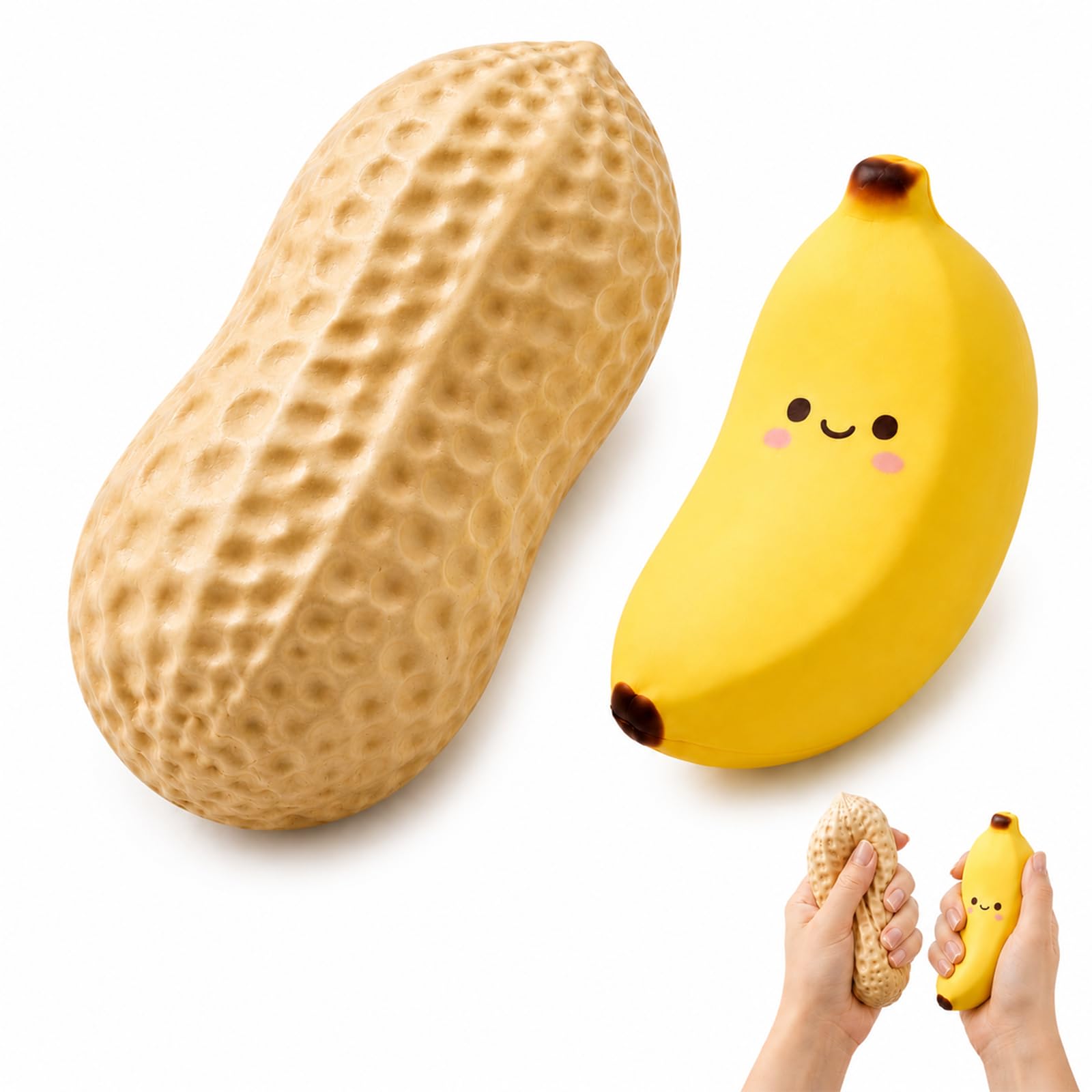 2 PCS Peanut Squishy, Banana Squishy Set, Nut Shaped Slow Rising Squeeze Object, Party Favors Gifts, Soft Crunchy Texture Squishies for Desk and On-the-Go Use