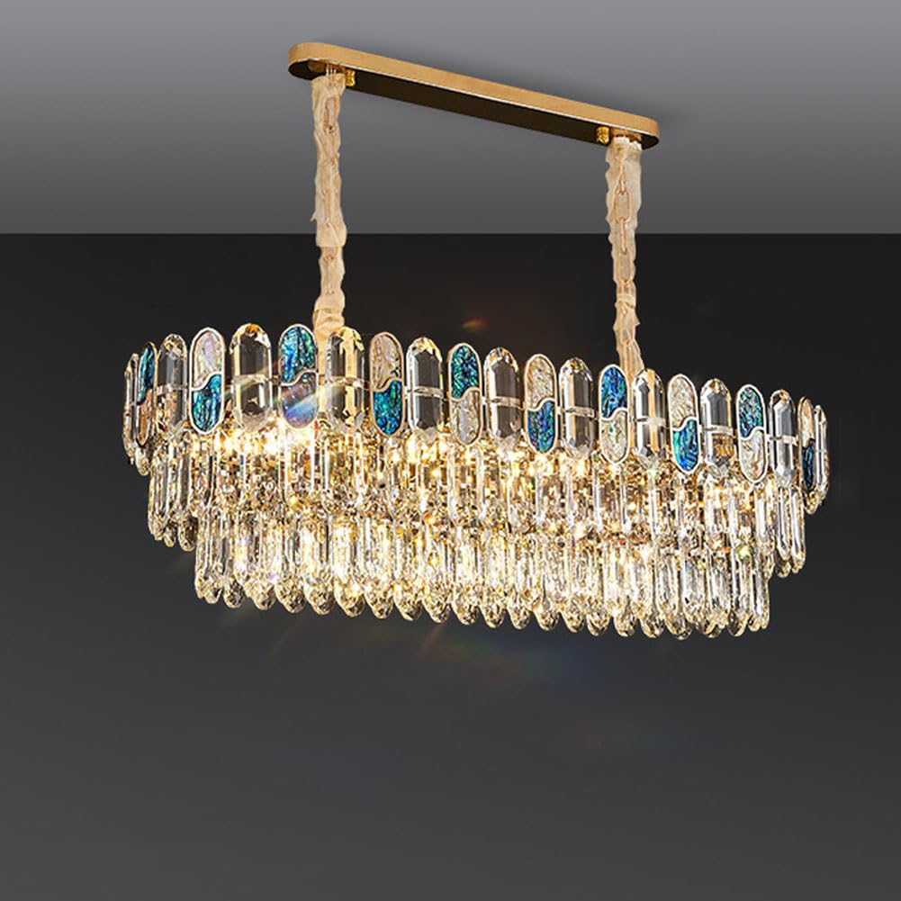 HXYSXHJUO E14 creative shell crystal chandelier, modern light luxury lamp, for living room dining study lighting,oval 100cm