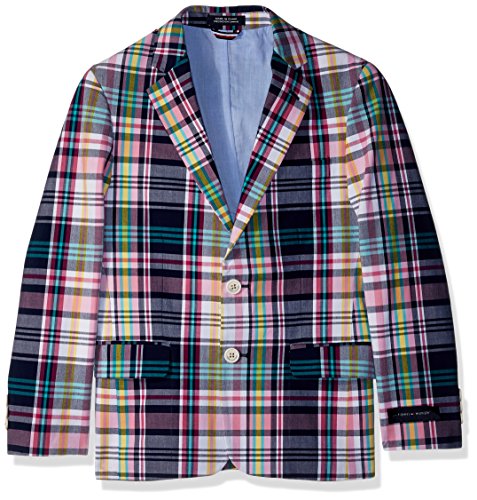 Tommy Hilfiger Boys' Big Plaid Blazer Jacket, Navy, 16