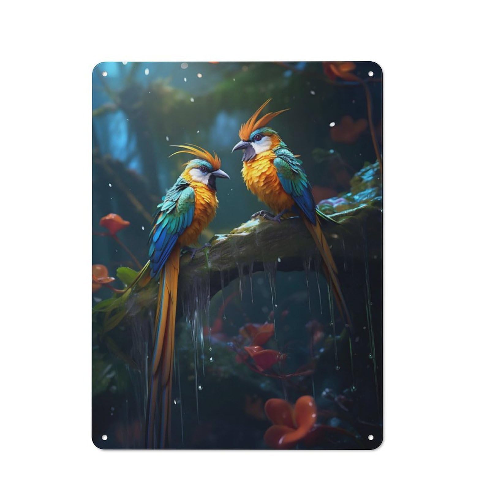 Rainy Birds of Paradise Shed Style Metal Wall Decor 40x30cm, Tin Sign for Conservatory, Home Bar Or Utility Room