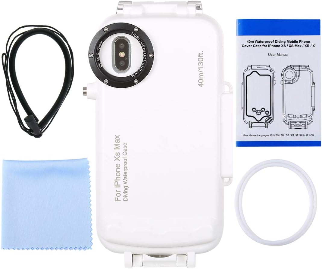 Bеѕt Cуbеr Mоndау 🔥 HAWEEL for iPhone Xs Max Underwater Housing Professional [40m/130ft] Diving Case for Diving Surfing Swimming Snorkeling Photo Video with Lanyard (iPhone Xs Max, White)