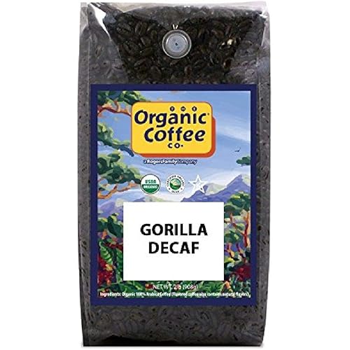 Organic Coffee Co. Gorilla Decaf Whole Bean Coffee 2LB (32 Ounce) Medium Light Roast Natural Water Processed Decaffeinated USDA Organic