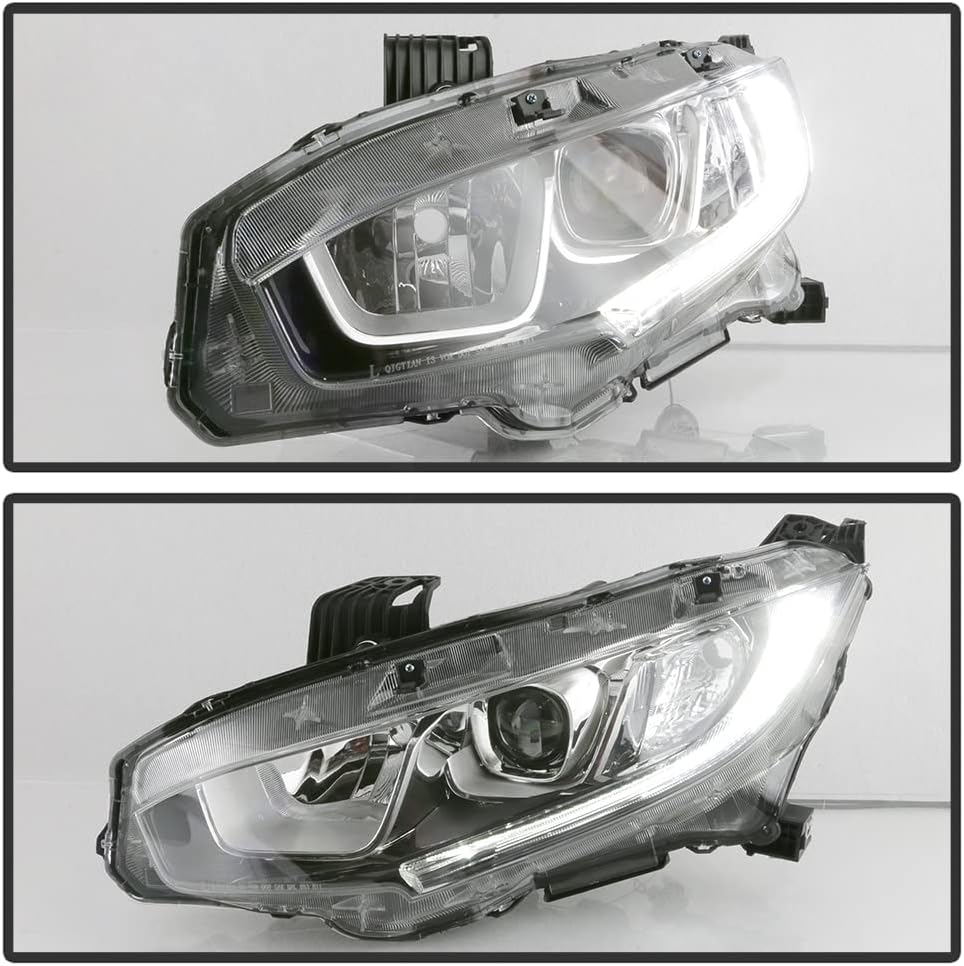 ACANII - For [Halogen Model] 2016-2021 Honda Civic LED DRL Projector Headlights Headlamps Pair Driver & Passenger Side