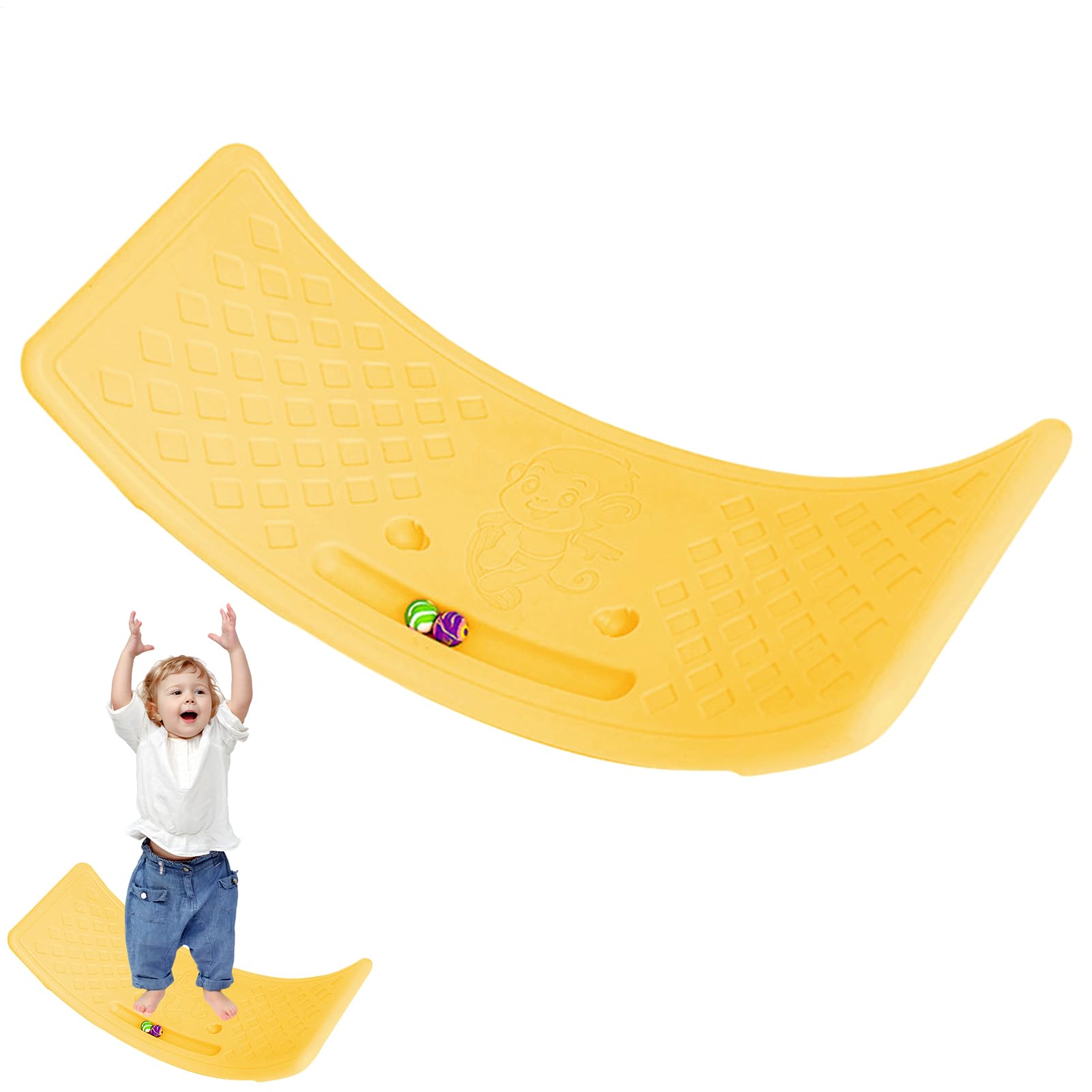 Rockerboard Kinder, Wobbelboard Kinder - Offene gebogene Balance Lerntafel - Wackeliger Trainer, Balance-Übungstafel für Mädchen und Jungenübungen, bis 25 kg haltbar