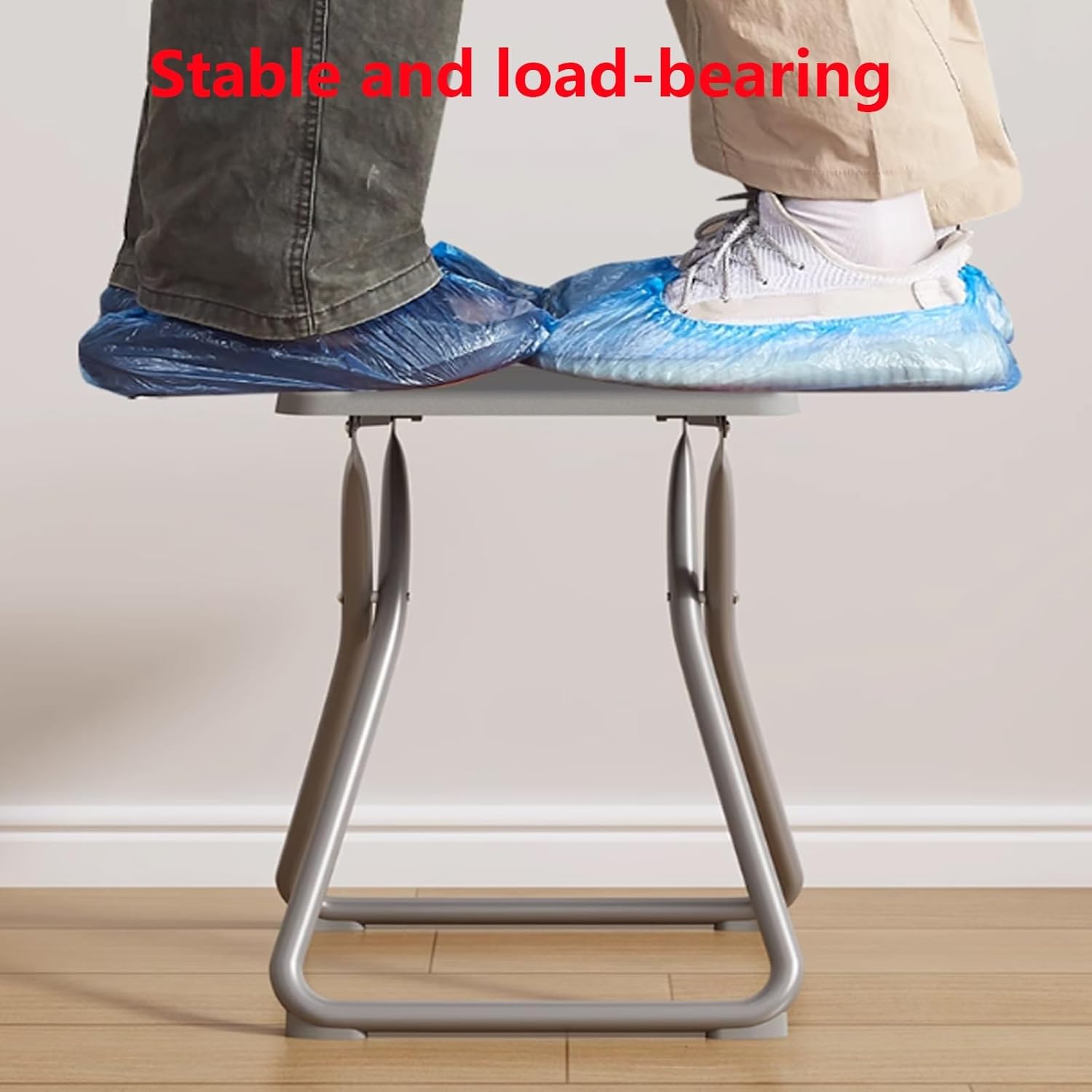 No Assembly Required Folding Stool with Portable Handle, X - Shaped Stable Structure Quiet & Non-Slip Foot Pads Foldable Chairs for Living Room, Balcony, Bedroom and More(Gray)