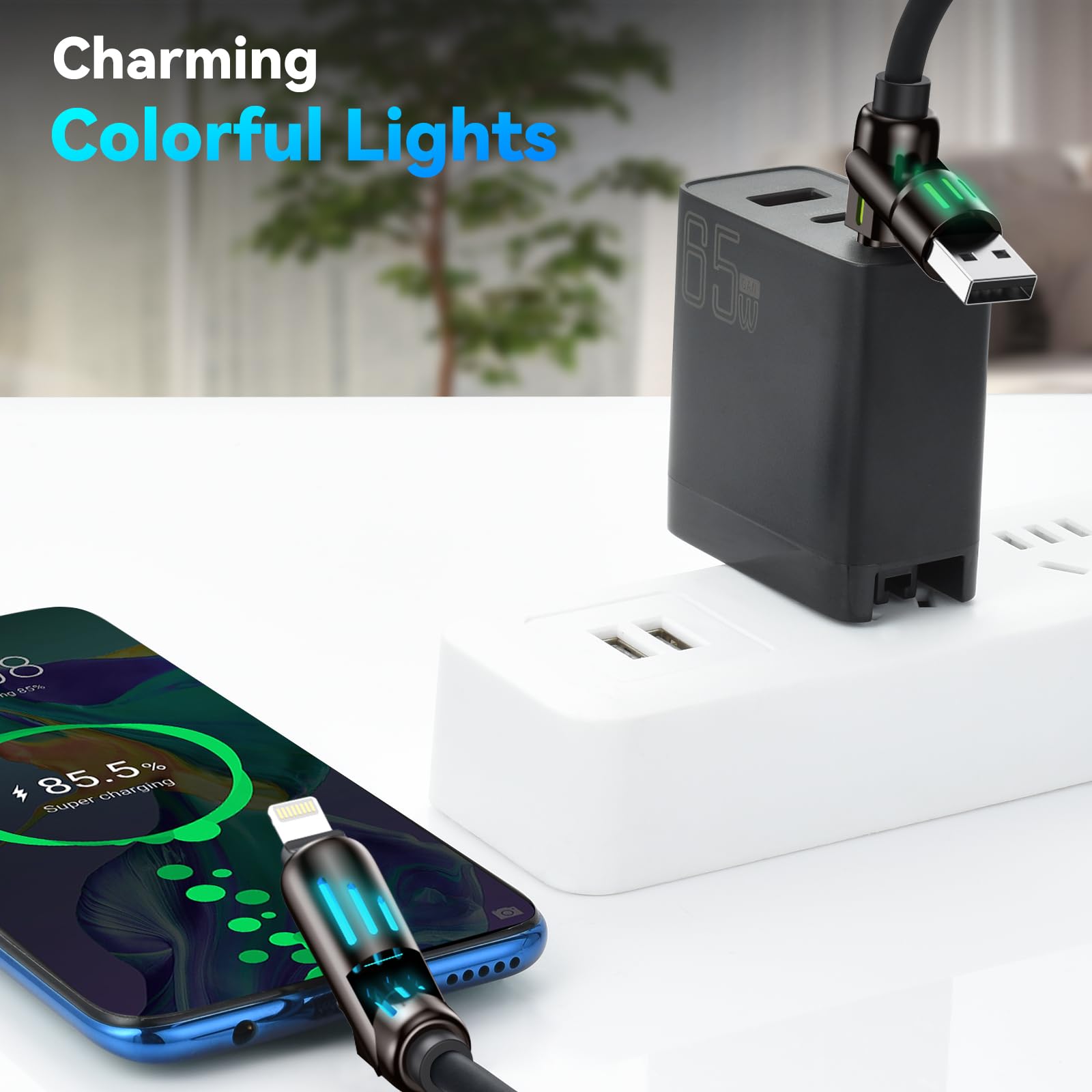Cavo Di Ricarica Multiplo 4 In 1 Da 240W Con LED RGB – USB A/C To Lightning/USB C, Lunghezza 1,2m, Per IPhone, IPad, MacBook, Android (Nero) - 6
