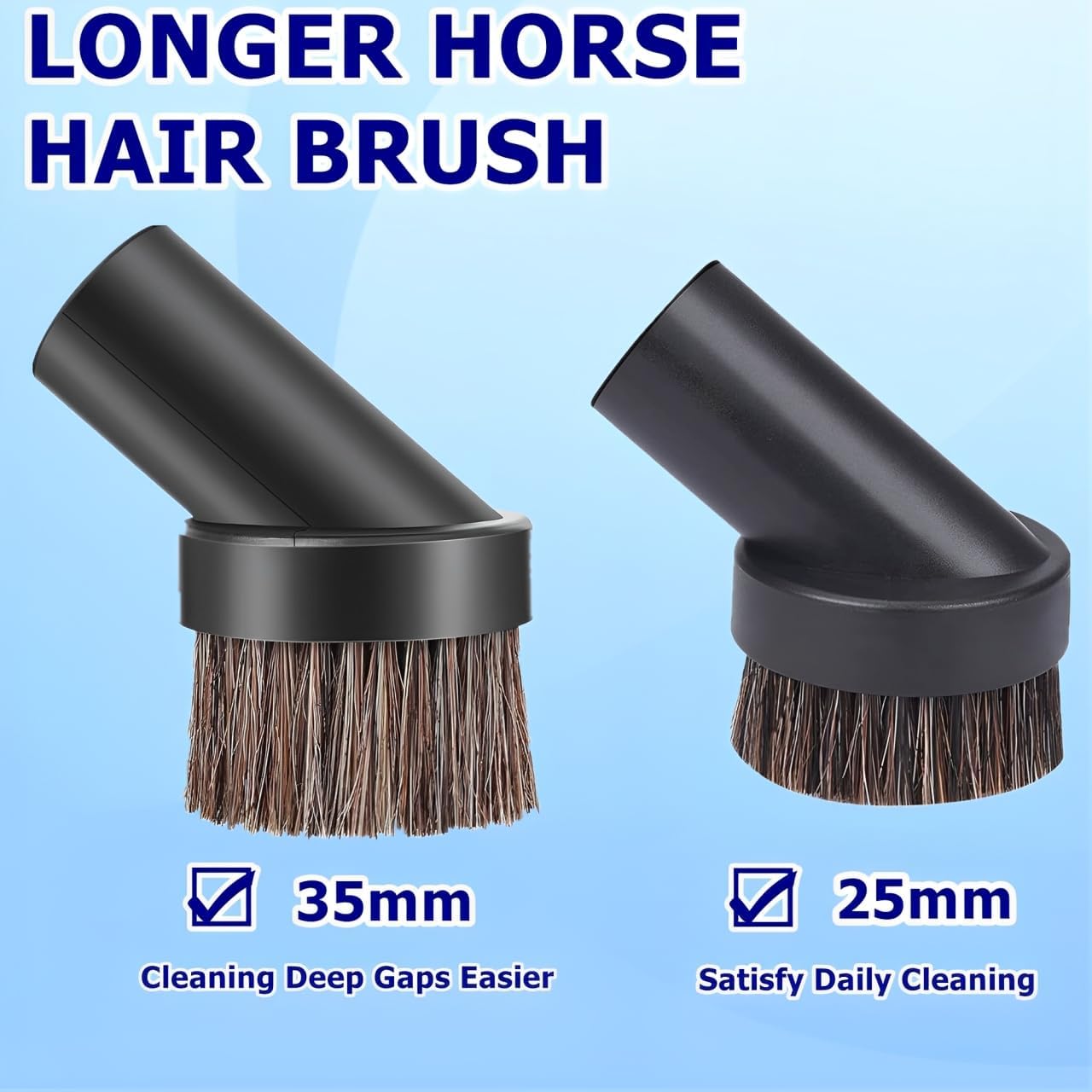 Vacuum Brush Attachment,25/35mm Horse Hair Brush with 1-1/4 to 1-3/8 Inch Hose Adapter for 1.25 Inch Vacuum Cleaner,Vacuum Attachment Soft Bristle Replacement