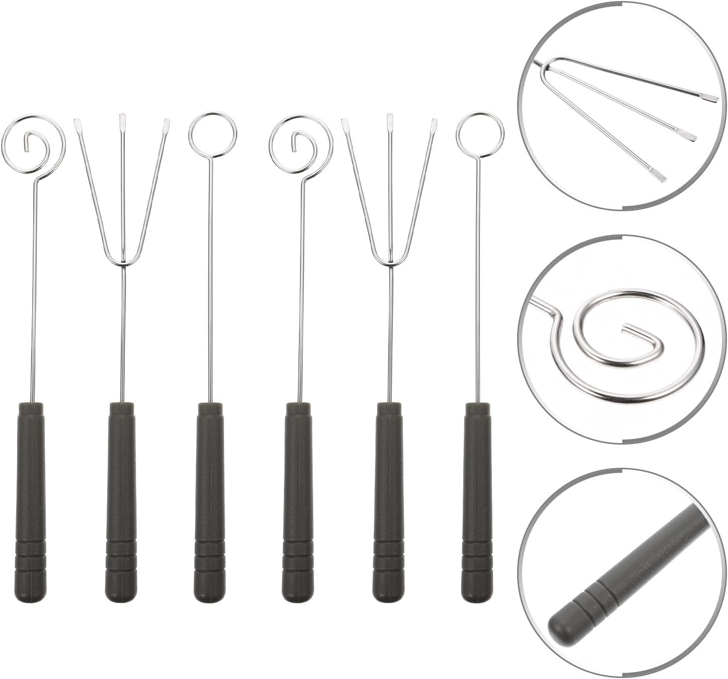 6pcs Stainless Steel Fondue Dipping Forks Set for Chocolate, Cheese, and Hot Pot with Three Prong, Spiral, and Small round Tips – Kitchen Baking and Bbq Tool for Party