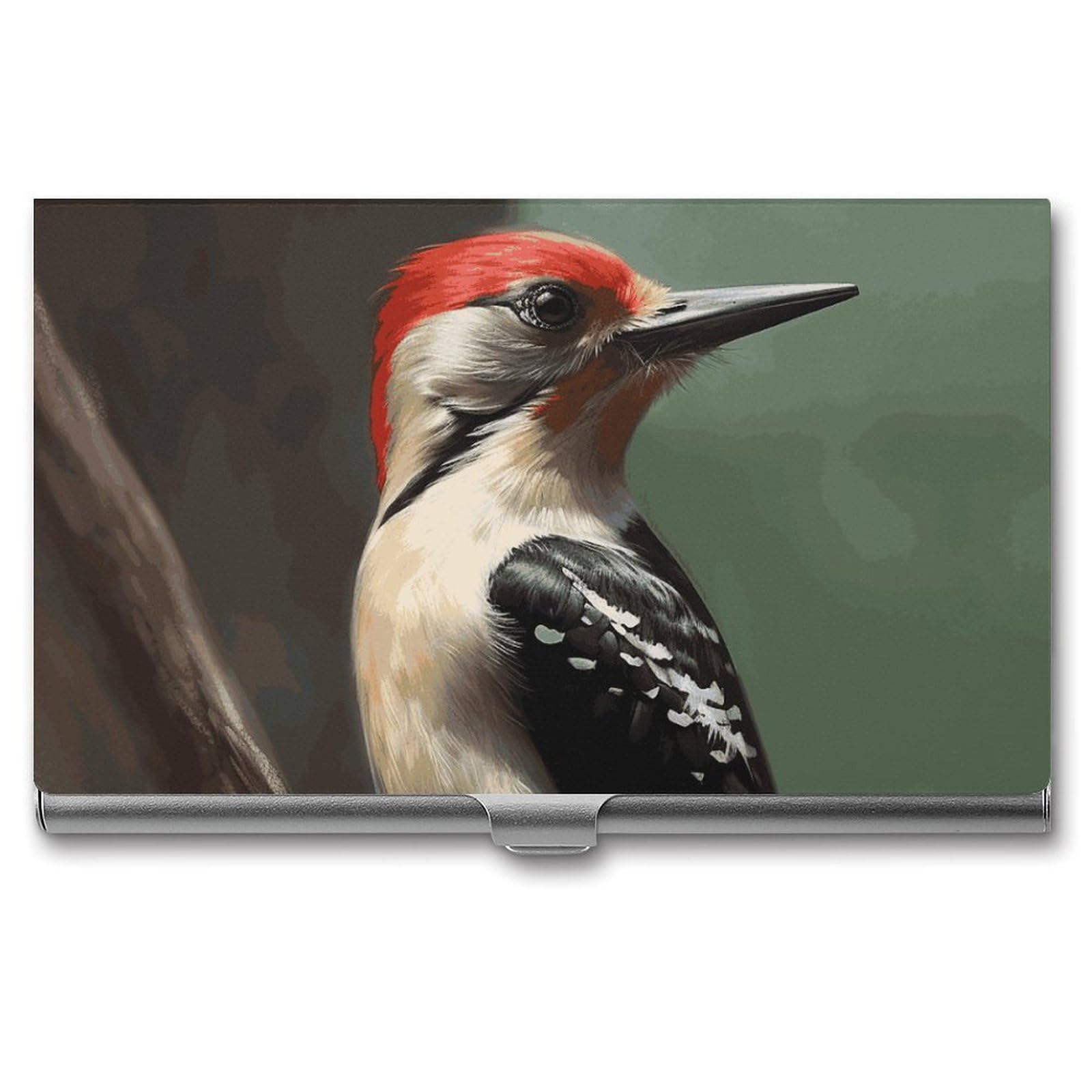 DWVTSLH Woodpecker Business Card Holder, Slim Portable Metal Business Card Case Pocket Wallet Professional Name Cards Holder for 22-30 Cards, Credit Card ID Case/Holder for Men Women