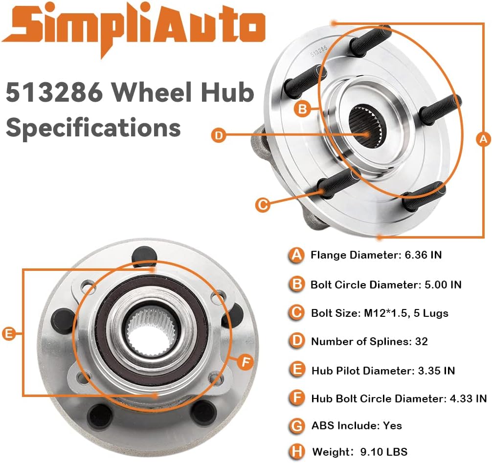 2Pcs of Front Wheel Hub Bearing Assembly Compatible with Dodge Journey 2009-2020, 5 Lugs, with ABS [513286-x2]