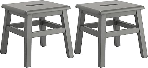 eHemco Taburete de madera maciza para adultos y niños, 12.25 pulgadas, gris, juego de 2