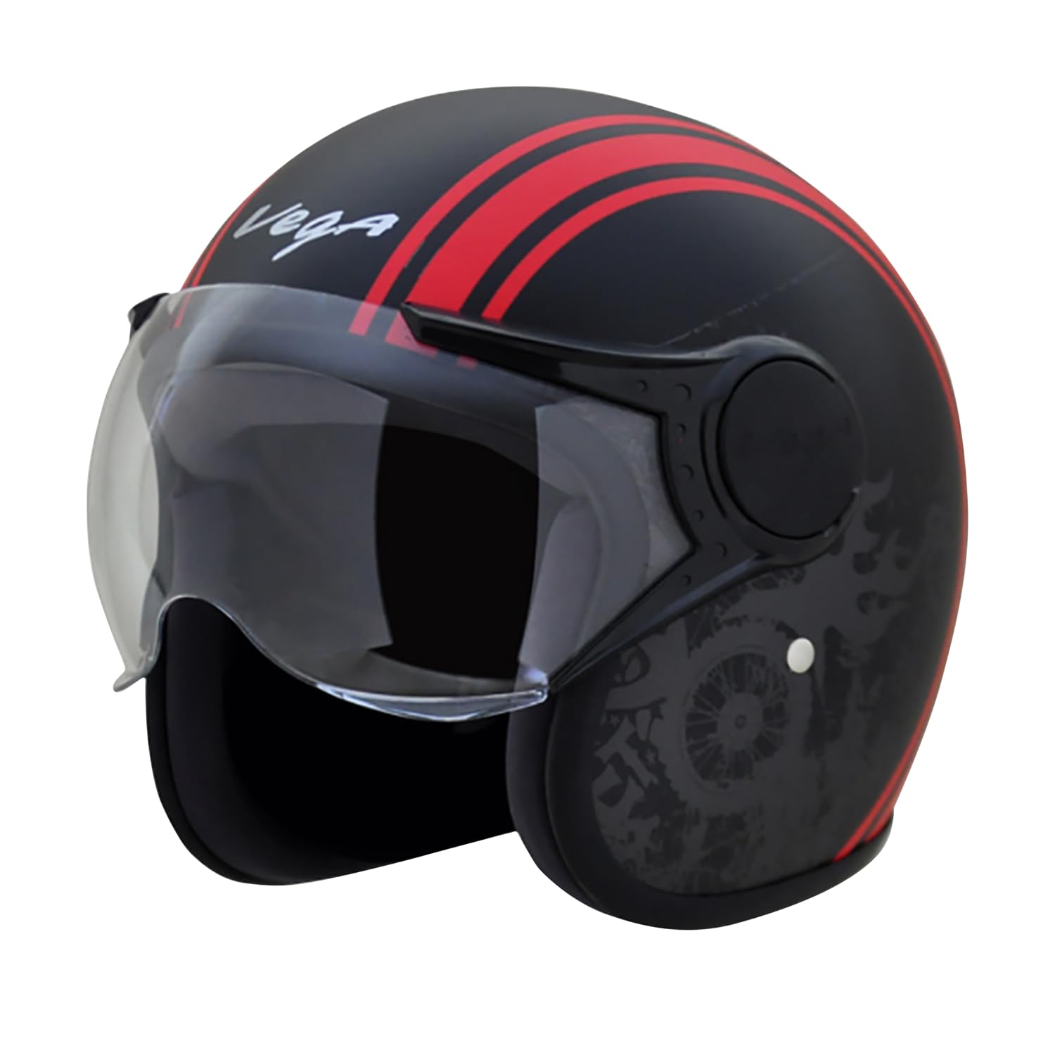 Vega Jet Old School ISI DOT Certified Matt Finish Open Face Helmet for Men and Women with Clear Visor(Dull Black Red, Size:M)-image-15