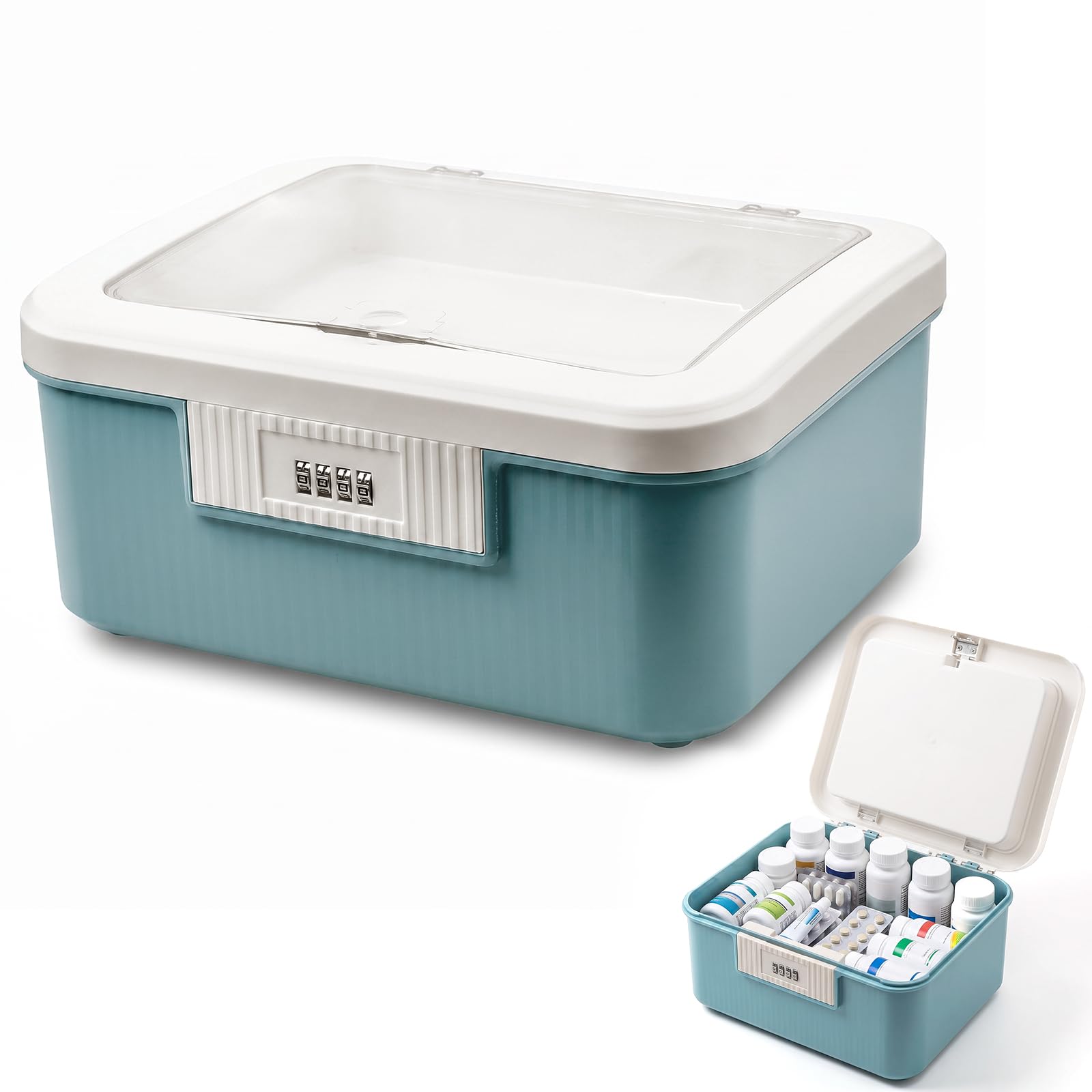 Lockable Storage Box with Combination Code - 9L Capacity Secure Document and ID Organiser, Heavy Duty Plastic Medication Case, Portable Food Safe Locking Box with Clear Lid for Home Office Travel