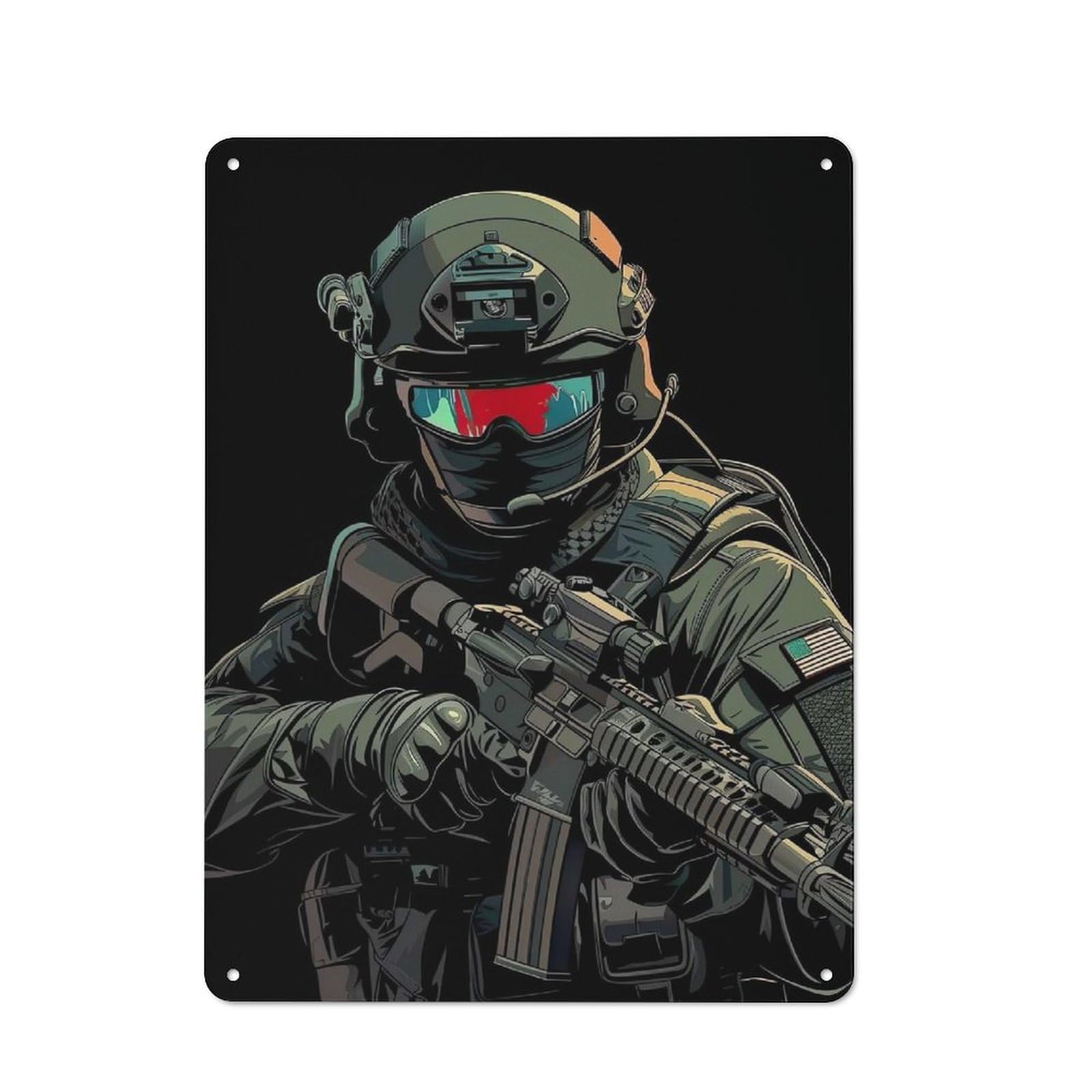 Junmoney American Soldier With Rifle Tin Wall Plaque 40X30cm With For Studio Or Craft Room, Suited To Craft Room Decorators