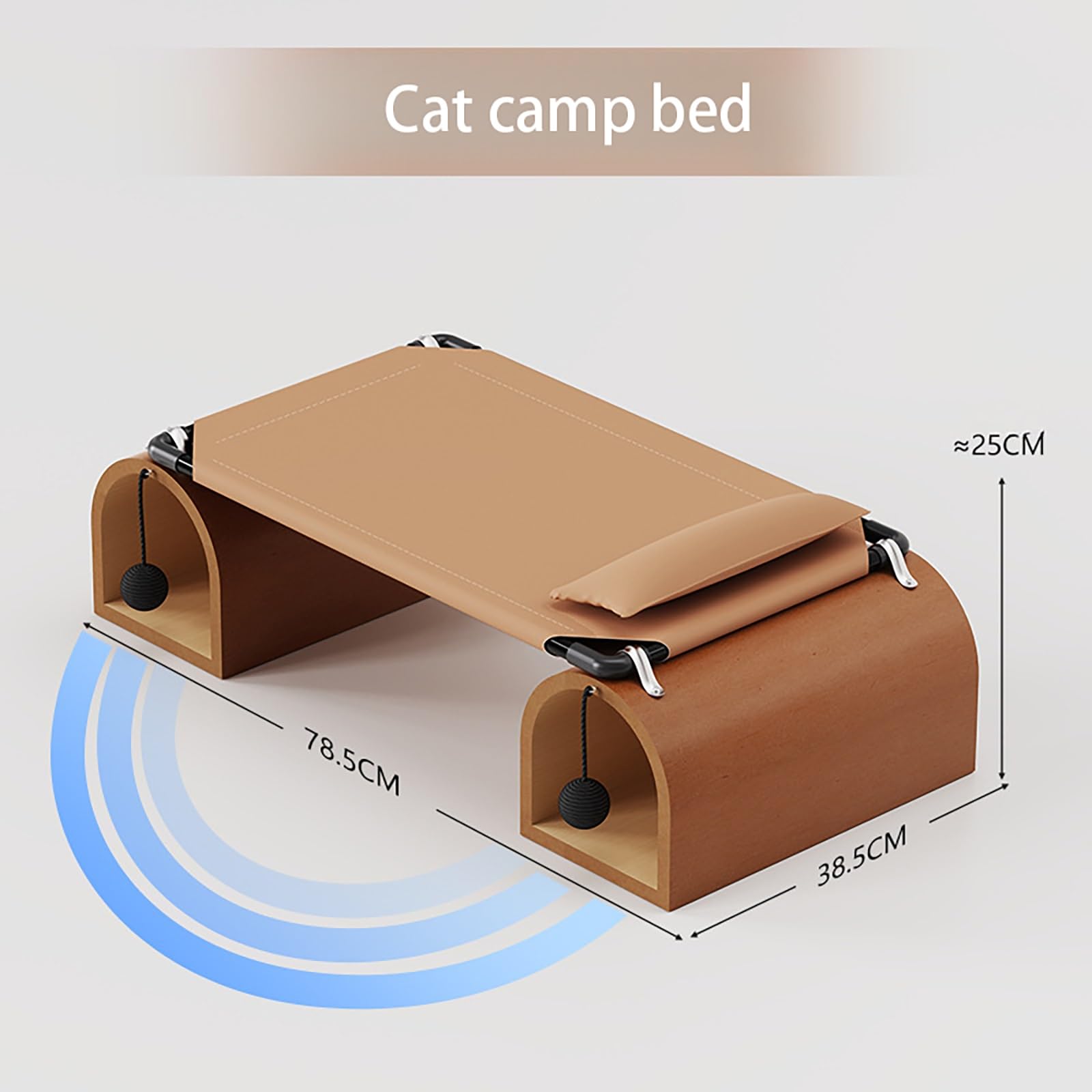 Cama tipo túnel para gatos, escondite de madera con túneles duales, hamaca a prueba de humedad y juguete de bola colgante para gatitos y mascotas pequeñas