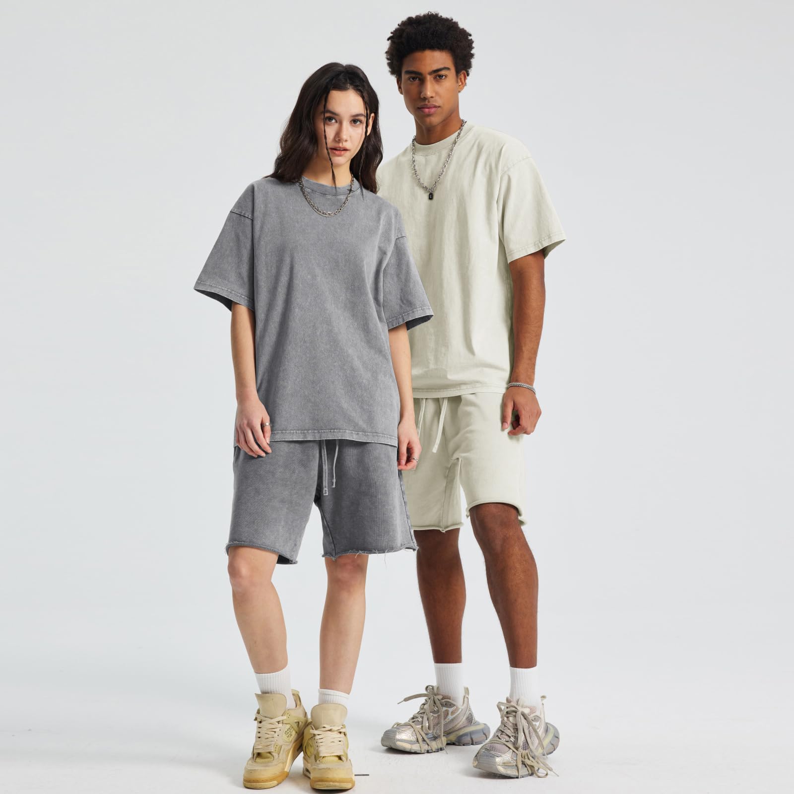 Herren Oversized T-Shirt Pack Rundhals Basic Kurzarm Oberteil Sommer Retro Washed Top Vintage Casual Tee Shirts